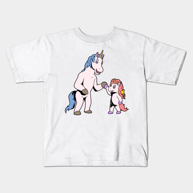 Father and son make fistbump - unicorn Kids T-Shirt by Modern Medieval Design